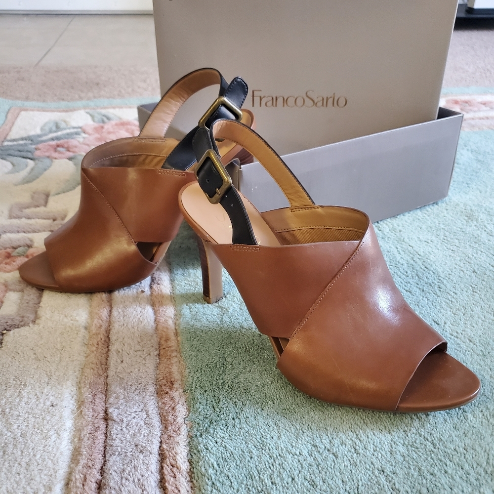 EUC Franco Sarto leather slingback stacked heel